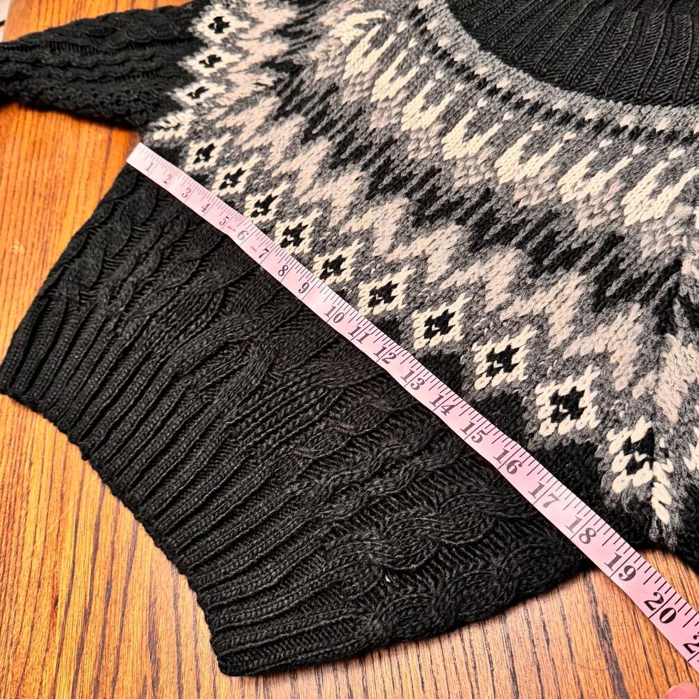 John + Jenn Fair Isle Knit Sweater XS Black White Nordic Pullover Grandpacore - Picture 8 of 10